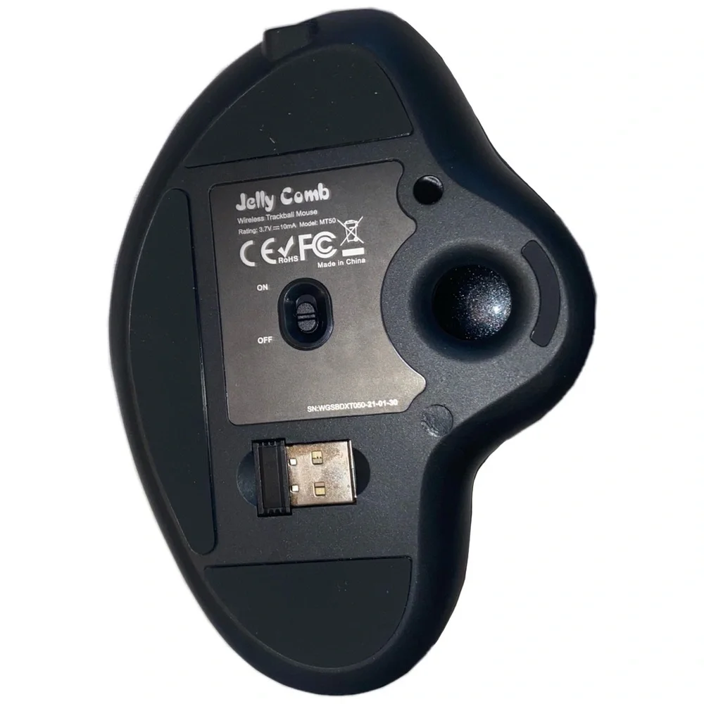 Jelly Comb Model MT50 Ergonomic Right-Hand Wireless Trackball Mouse, Dark Grey